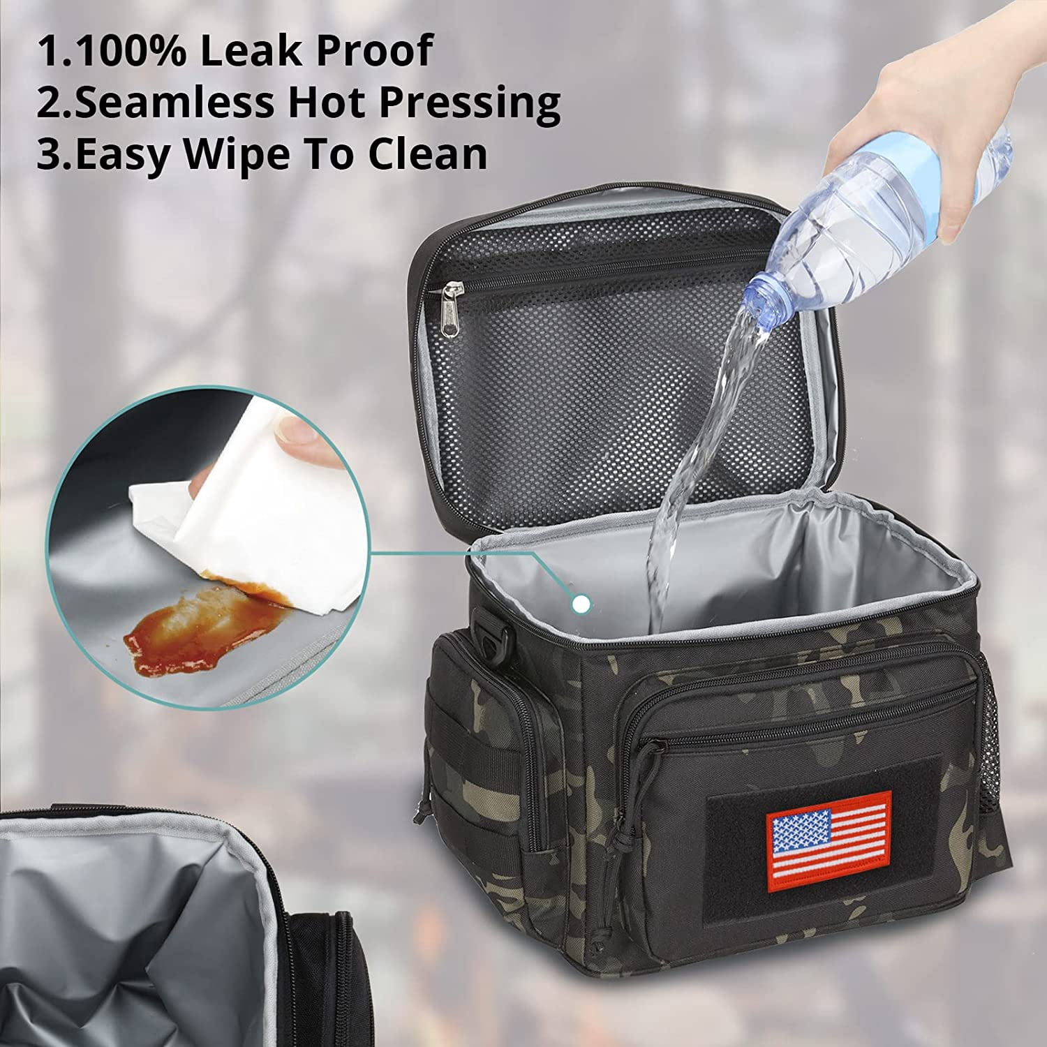 TRIPGEAR Lunch Box for Men, Mens Lunch Bag with Webbing Leakproof Insulated Large Capacity Cooler Bag with Adjustable Shoulder Strap(12.3L Camo-Black)