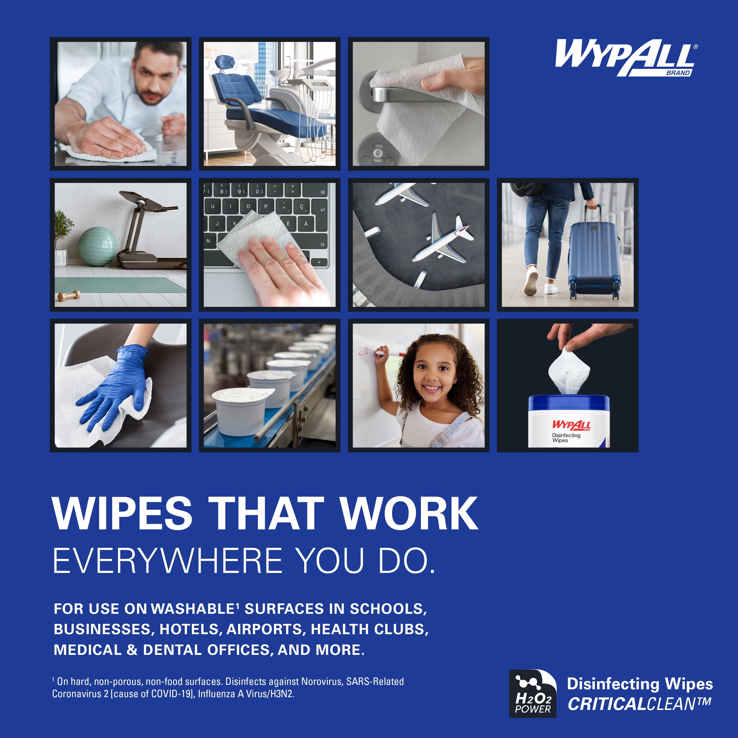 WypAll Brand Disinfecting Wipes (54481), with Hydrogen Peroxide Disinfectant Cleaner for Commercial, Industrial & Healthcare, 5.75 x 7 inch Sheets, Fresh Scent (3 Canisters of 185 Sheets)