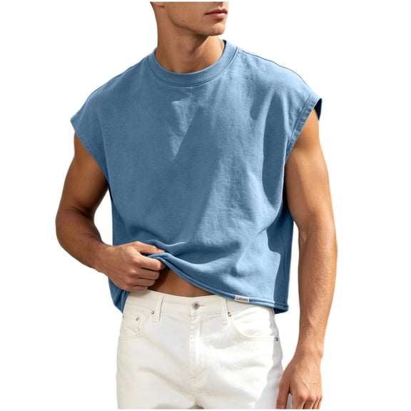 LIaqionyy Men's Sleeveless Shirts Crop Vest Top Crew Neck Comfortable Loose Running Pullover Tank Tops Clothes