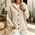 thumbnail image 5 of Rrxhxhs Cardigan for Women Solid Color Cable Knit Button Front Long Sleeve Loose Casual Hooded Sweater Cover Up, 5 of 5