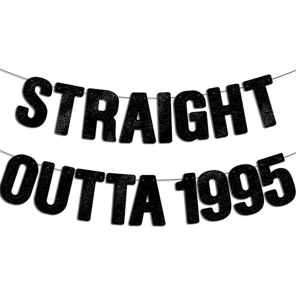 STRAIGHT OUTTA 1995 - Black Glitter Banner, Happy 30th Birthday Party Decorations for Her & Him, Funny Thirty Decor Bday Sign Gifts