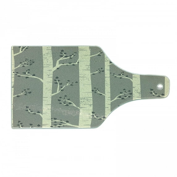 Birch Cutting Board, Tree Branches Vintage Bohemian Contemporary Illustration of Nature, Tempered Glass Cutting and Serving Board, Wine Bottle Shape, Pale Yellow and Warm Taupe, by Ambesonne