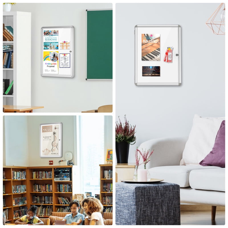 Lockable Notice Board 36"x24" Tamperproof Enclosed Display Board Whiteboard Cabinet for Wall Outdoor Use for Home Office Library, Community, Corridor, Wall-Mounted, Sliver Aluminium Framed