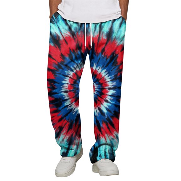 Iaqnaocc Baggy Sweatpants Mens Wide Leg Elastic Waist Adjustable Drawstring Tie Dye Track Loose Workout Pants Black M