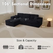 Ovios Modular Sectional Sofa with Chaise, 106 Deep Seat L-Shaped Plush Corduroy Boneless Couch for Apartment, Black