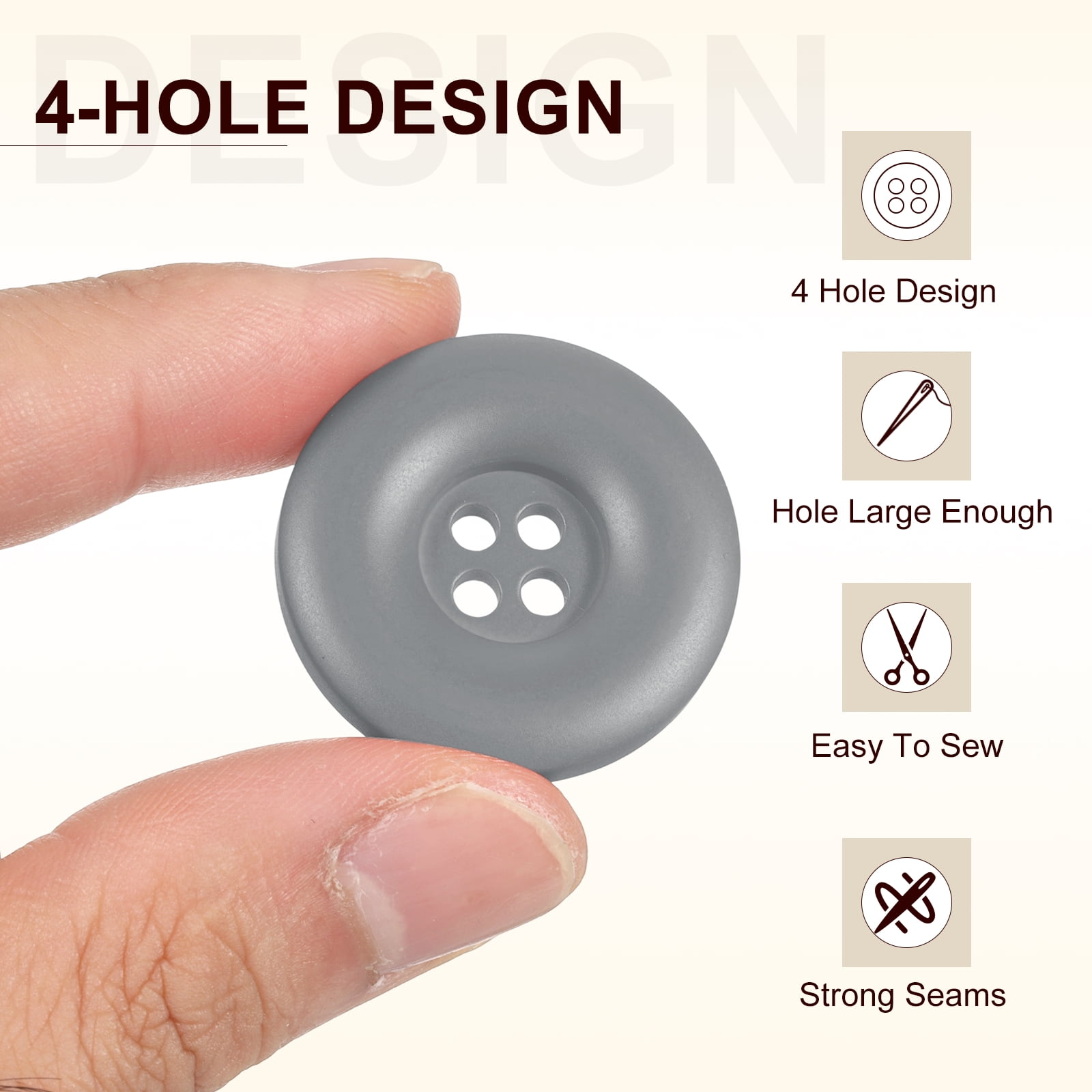 Uxcell 50pcs Sewing Button 30mm 4 Holes Resin Round Crafting Buttons, Gray