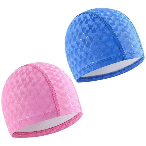 2pcs bonnet de bain léger bonnet de bain confortable bonnet de bain antidérapant pour femmes hommes enfants, bleu et rose