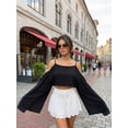 thumbnail image 4 of Argulvti Women's Summer Cold Shoulder Cape Solid Color Cropped Tops Lightweight Flowy T-Shirt, 4 of 9