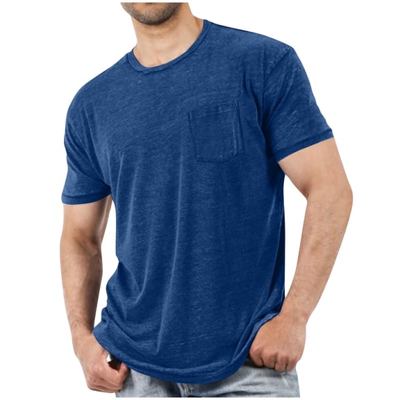 Ahabrexf Shirts for Men, Casual Short Sleeve Crew Neck Tee with Pocket for Basic Daily Wear