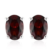 Garnet Solitaire Stud Earrings in Sterling Silver Garnet Jewelry Birthday  For Her 1.75 ctw Christmas Gifts