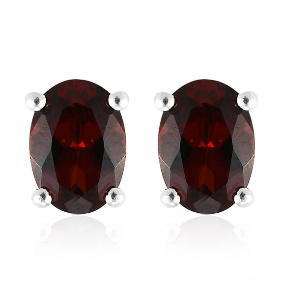 Garnet Solitaire Stud Earrings in Sterling Silver Garnet Jewelry Birthday  For Her 1.75 ctw Christmas Gifts