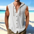 thumbnail image 3 of Linen Tank Hoodies for Men Plain Sleeveless Vest Workout Gym Pullover Button Down Hooded Tank Tops Fitness Muscle Shirts Summer Sweatshirt Lightweight Hip Hop Hoodie Running Hooded Shirt, 3 of 7