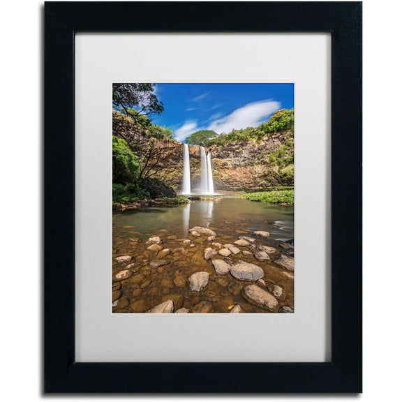 Trademark Fine Art 'Wailua Falls' Canvas Art by Pierre Leclerc, White Matte, Black Frame