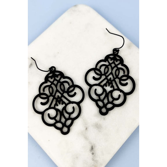 DIAMOND SHAPED METAL FILIGREE EARRINGS