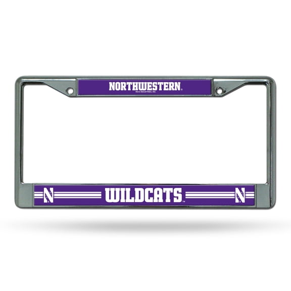 Northwestern Wildcats - 12" x 6" Standard Size - Chrome Metal License Plate Frame