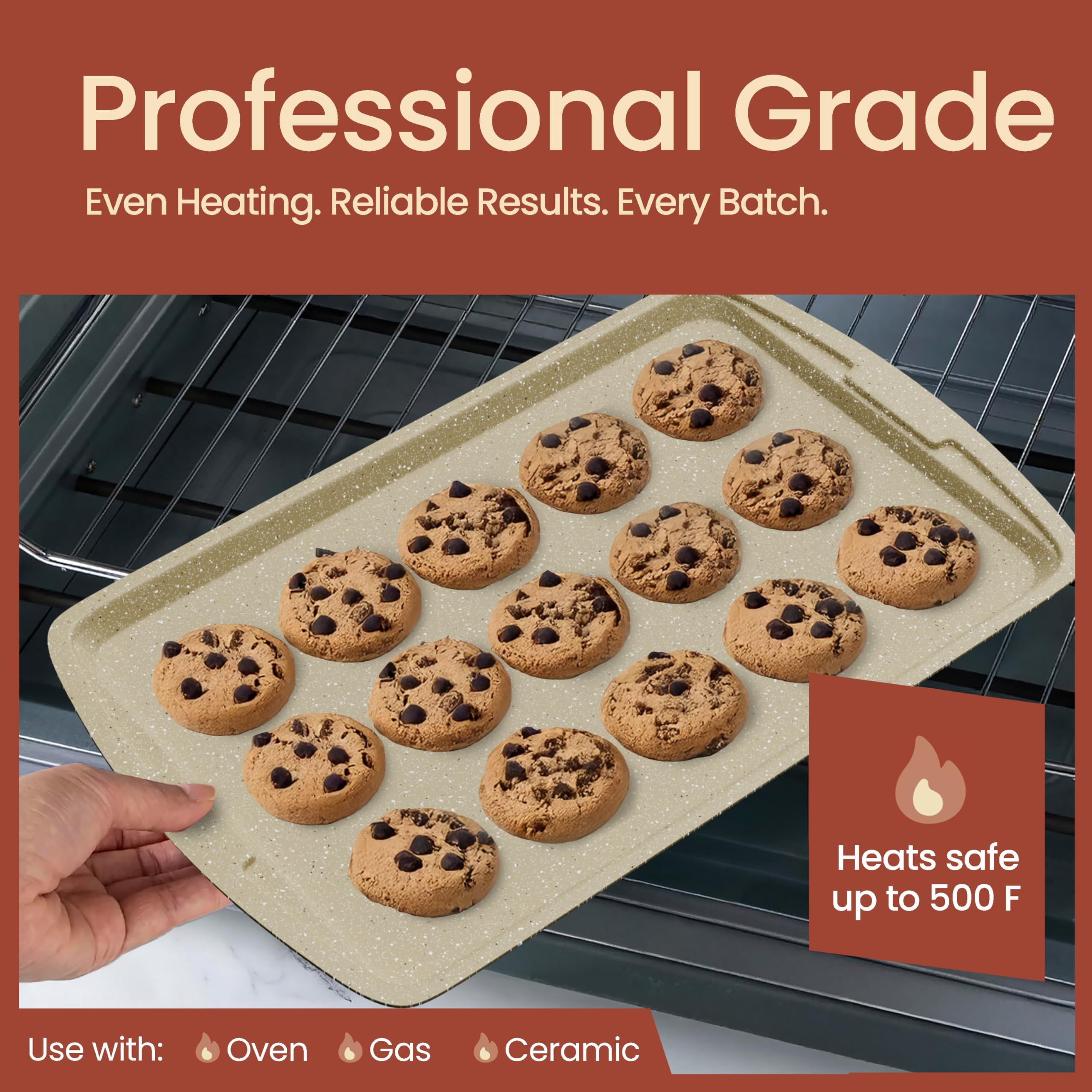 Bakken- Swiss Kitchen Baking Pan Set - Nonstick Coating, Commercial Grade Carbon Steel, Baking Kitchen Essentials, Oven Safe Tray (up to 450° F), Set of 3, White Marble
