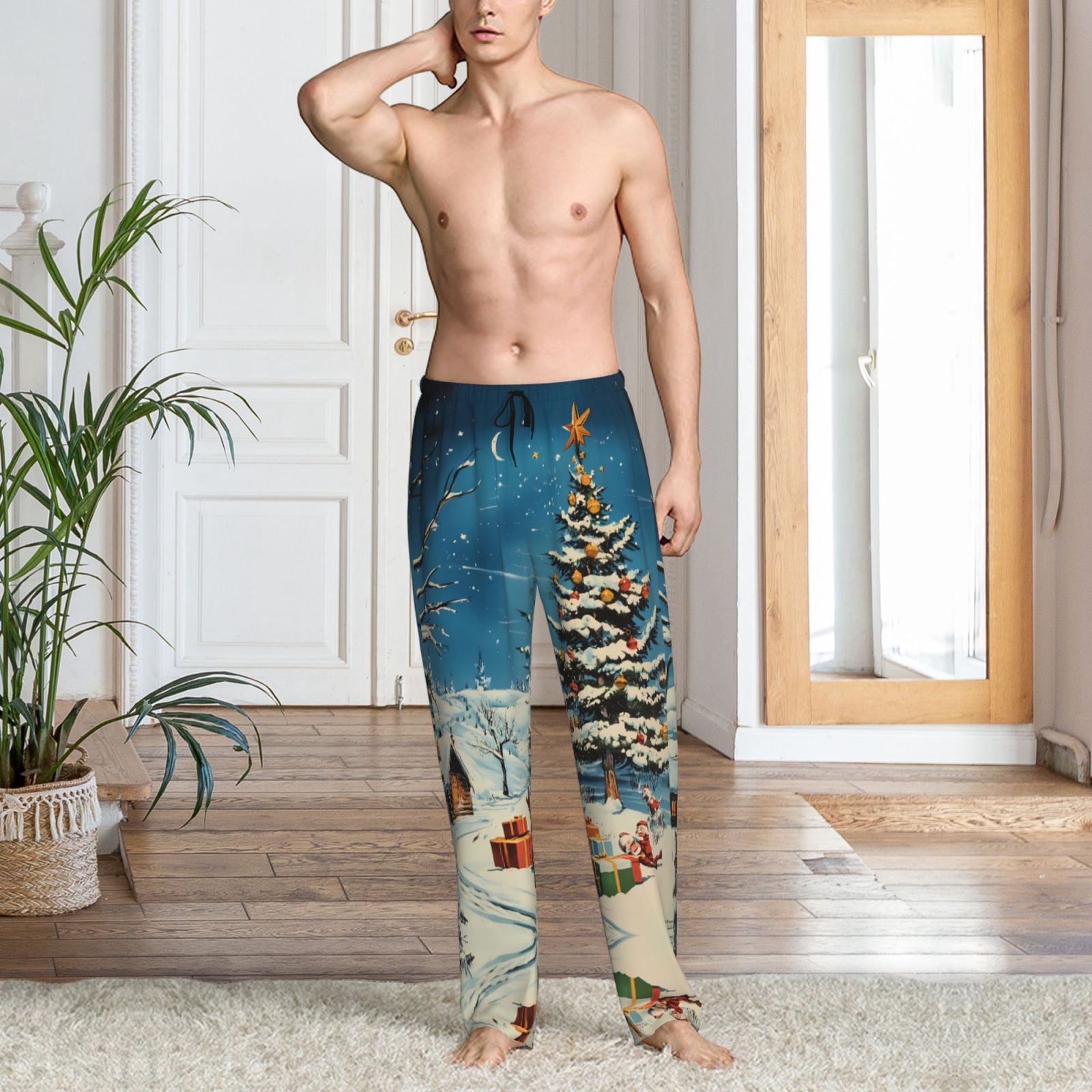 Christmas naughty Santa's elves Mens Pajama Pants Bottoms with Pockets - Comfy Mens Pj Pants, Soft Men Lounge Pants