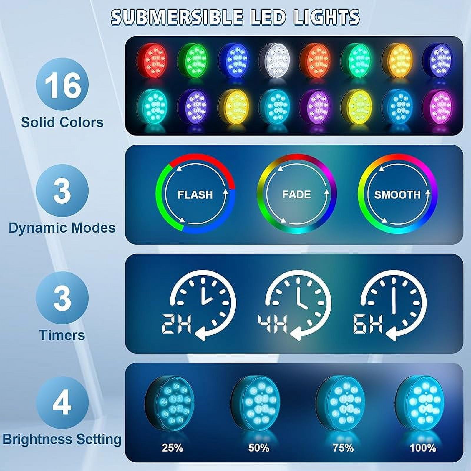Pool Lights, Upgraded Rechargeable Submersible LED Lights with Remote IP68 Waterproof 16 Colors Hot Tub Underwater Pool Lights for above Ground Inground Pool, Bath, Party, Vase 2 Pack