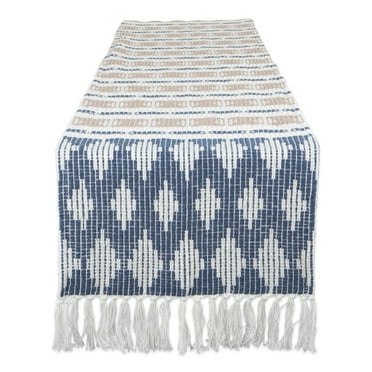 Contemporary Home Living Fringed Table Runner - 108" - Blue and White