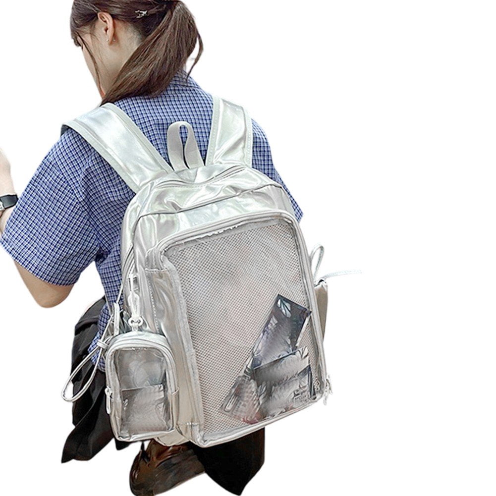 Yvsxxv Clear Ita Backpack, Transparent Pin Display Rucksack, Silver