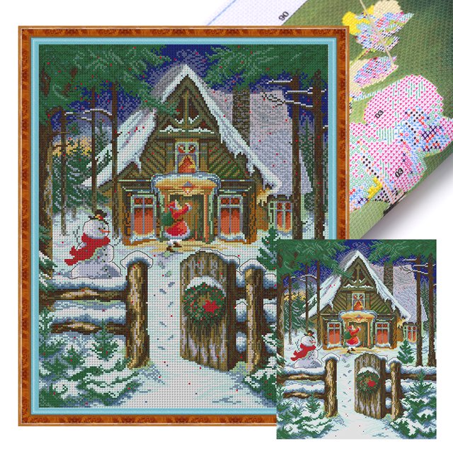 (FA282) Hilo Algodón Ecológico Bordado 14CT 2 Hebras Impresión 38*48cm Santa Claus Viene Kit Serie Paisaje Punto Cruz (borde Gancho)
