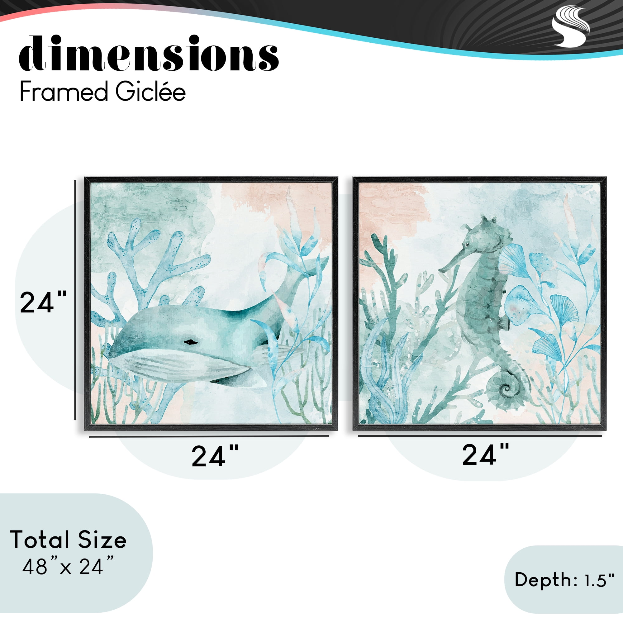 Stupell Industries Whale & Seahorse Sea Swim 2 Piece Black Framed Giclee Art Set, design by Kim Allen