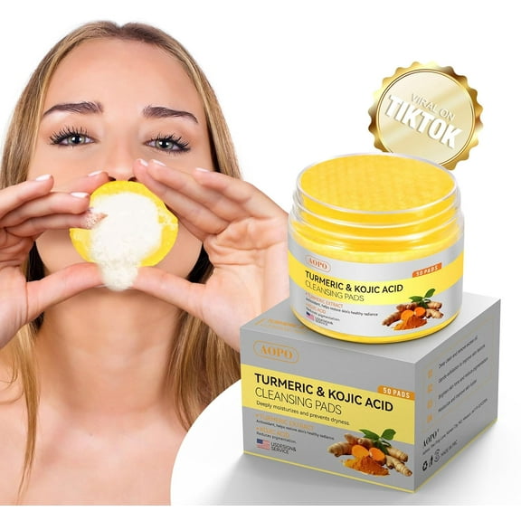 Kojic Acid and Turmeric Cleansing Pads, 50 Pcs, for Face Cleansing and Exfoliation