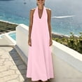 thumbnail image 4 of QUNYINEY A Line Womens Dresses Summer Long Beach Pink Sleeveless Sundress Vacation Loose Fit Halter Casual Dresses, 4 of 7