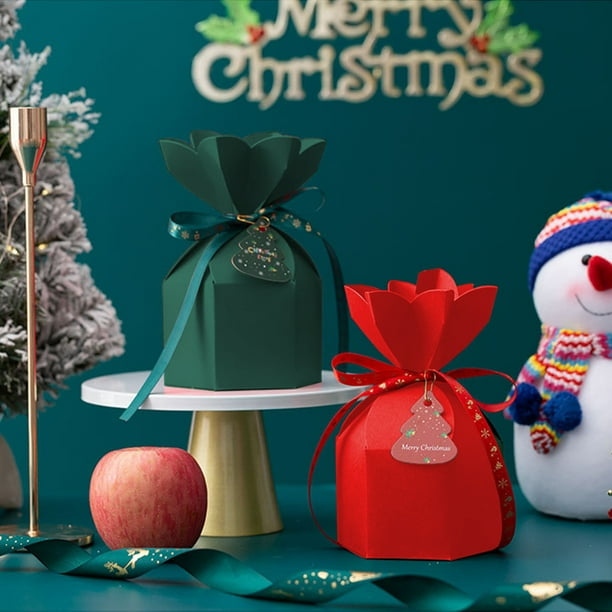 Caja para Envolver Dulces con Lazo Navideño Caja para Envolver Dulces de Nochebuena Suministros Navideños Cajas de Regalo