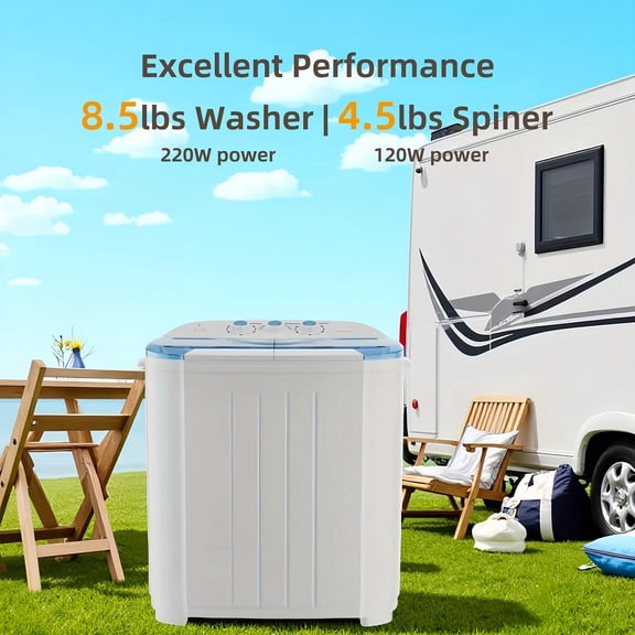 13Lbs Semi-Automatic Portable Washing Machine, Twin Tub Compact Washer & Spinner Combo (8.5Lbs Wash   4.5Lbs Spin) for Apartment, Dorm, RV, Camping