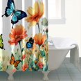 thumbnail image 4 of White Butterfly Flower Field Pattern Shower Curtain 84"x72" ,Bathroom Decorative Shower Curtains Set with 12 Hooks,Modern Waterproof Washable Shower Curtain, 4 of 6