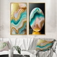 thumbnail image 1 of Designart "Gold Blue Turquoise Agate Liquid Art" Abstract Shapes Framed Wall Art Set Of 2 - Transitional Gold Gallery Wall Frame Set For Home Decor, 1 of 6
