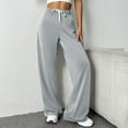thumbnail image 2 of Lenpel Women's Wide Leg Sweatpants Loose Elastic High Waisted Drawstring Casual Active Trousers Comfy Lounge Pants, 2 of 7