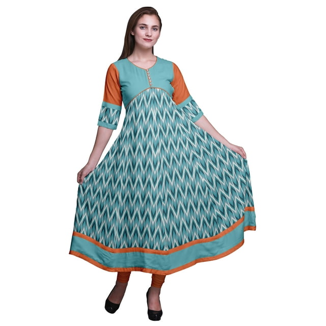 Bimba Kurti Longue Imprimée pour Femmes Robe Anarkali Indienne Haut Tunique Décontracté