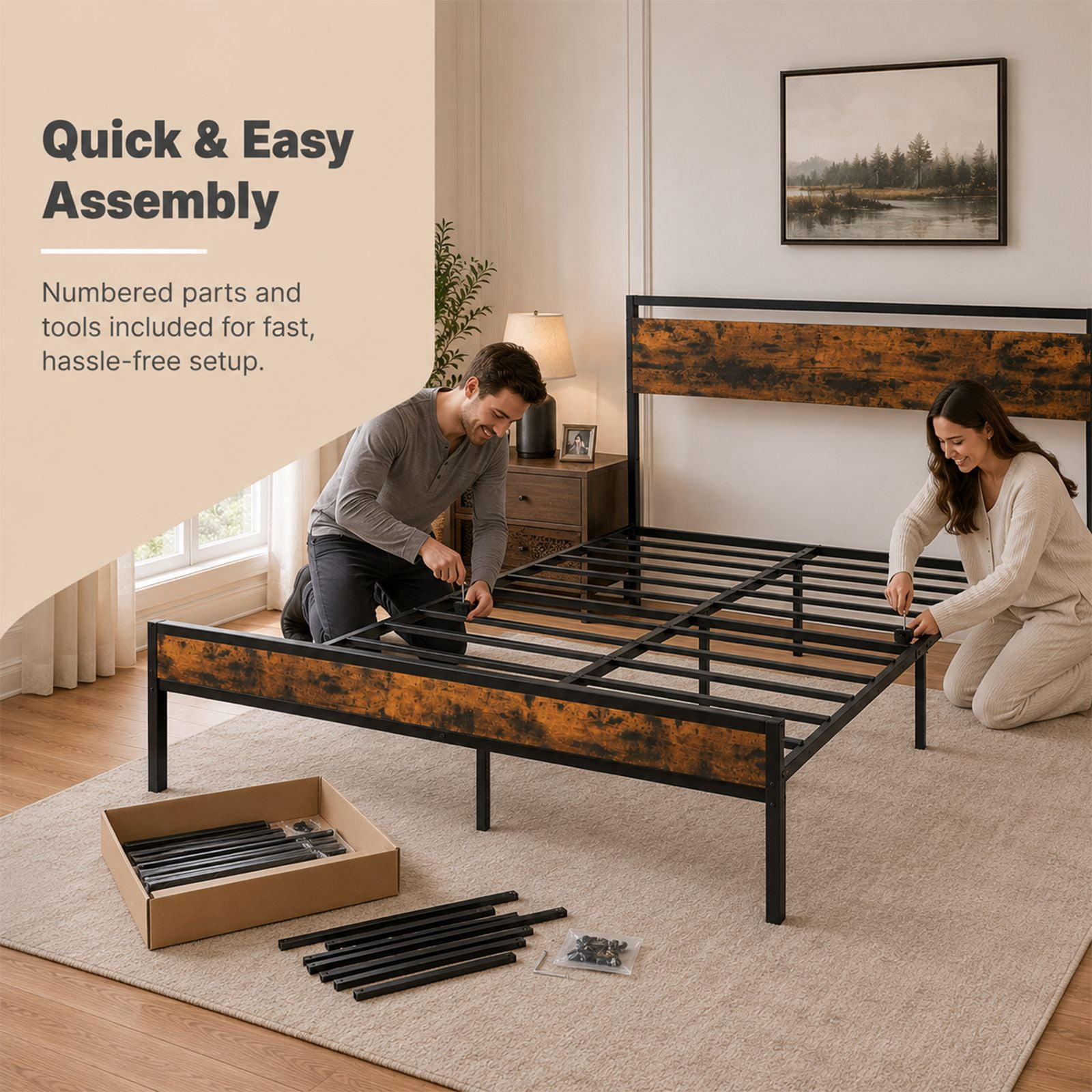 Alvantor Metal Platform Bed Frame, Mattress Foundation with Headboard and and Footboard, No Box Spring Needed Support, Noise Free, Easy Assembly