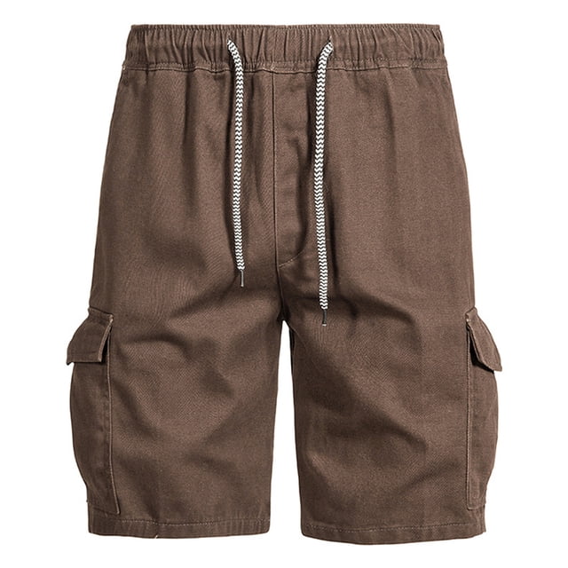 Drawstring Cargo Shorts for Mens - Cotton Overalls Shorts - Simple Solid Color Five Point Pants - Regular Fit Cargo Trunks - Hiking Shorts