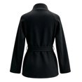 thumbnail image 5 of Miqool Women's Tweed Stand Collar Jacket Button Down Tie Waist Flare Long Sleeve Coat Trendy Casual Office Trench Coat, 5 of 8