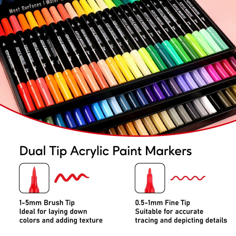 Pagather 72 Colors Acrylic Paint Markers, Dual Tip Fine and Brush