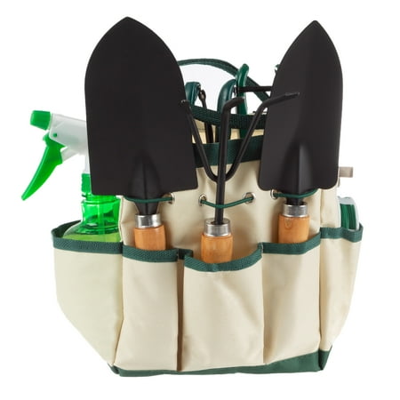 Pure Garden 8-Piece Gardening Hand Tool Set with Canvas Tote (Beige)