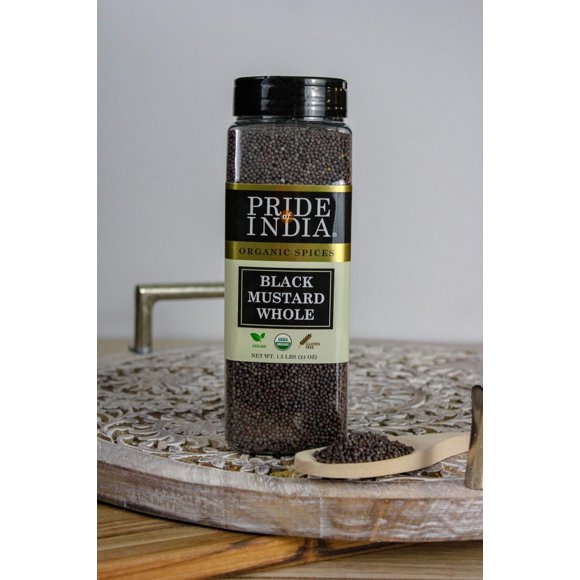 Pride of India | Black Mustard Seed 10 oz (283 gm) Medium Dual Sifter Bottle | Gourmet & Vegan Indian Spice | Pungent/Spicy Flavor | Dry Seasoning | Gluten Free & Non-Bioengineered | Easy to Use