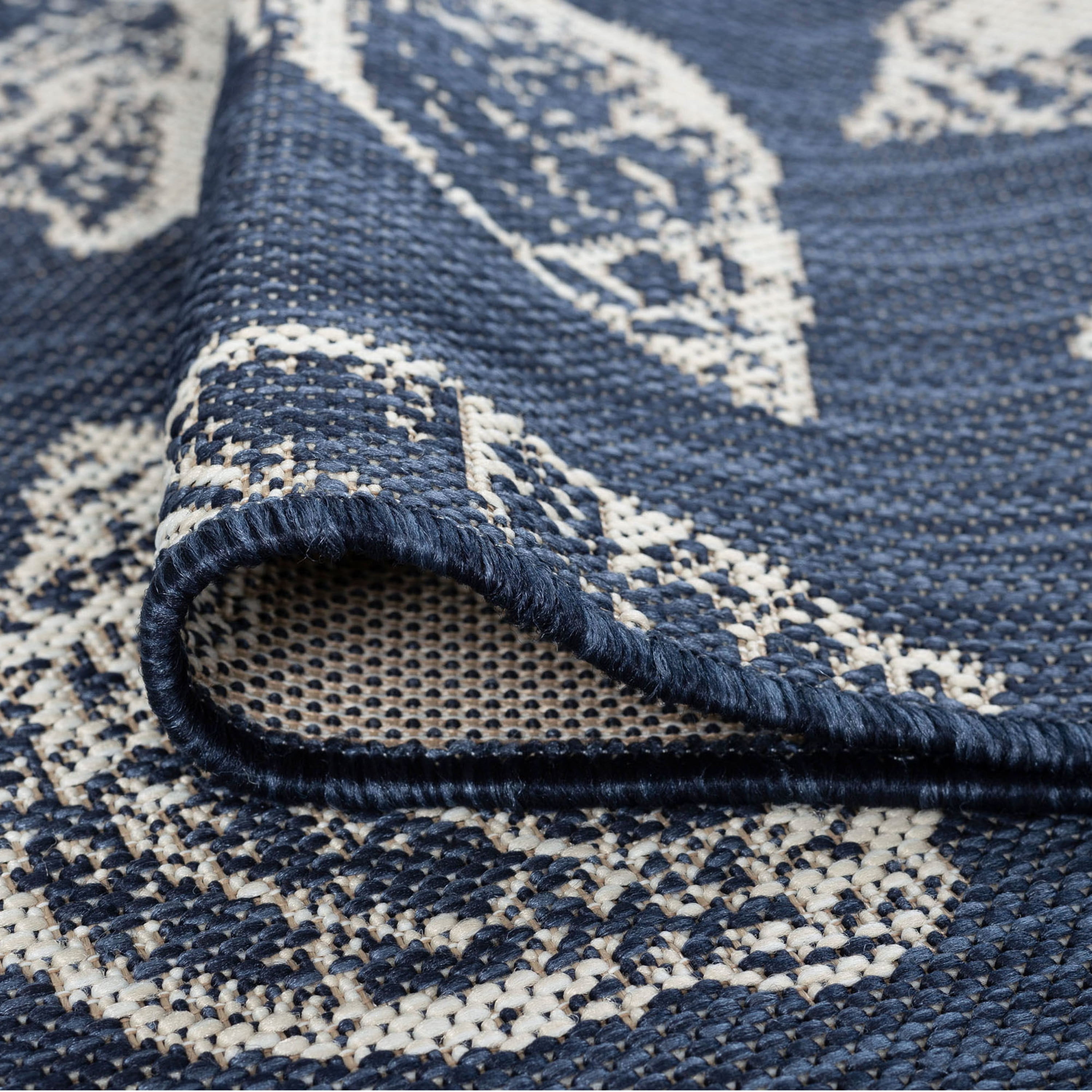 5x8 Water Resistant, Indoor Outdoor Rugs for Patios, Front Door Entry, Entryway, Deck, Porch, Balcony | Outside Area Rug for Patio | Navy, Coastal | Size: 5'3'' x 7'3''