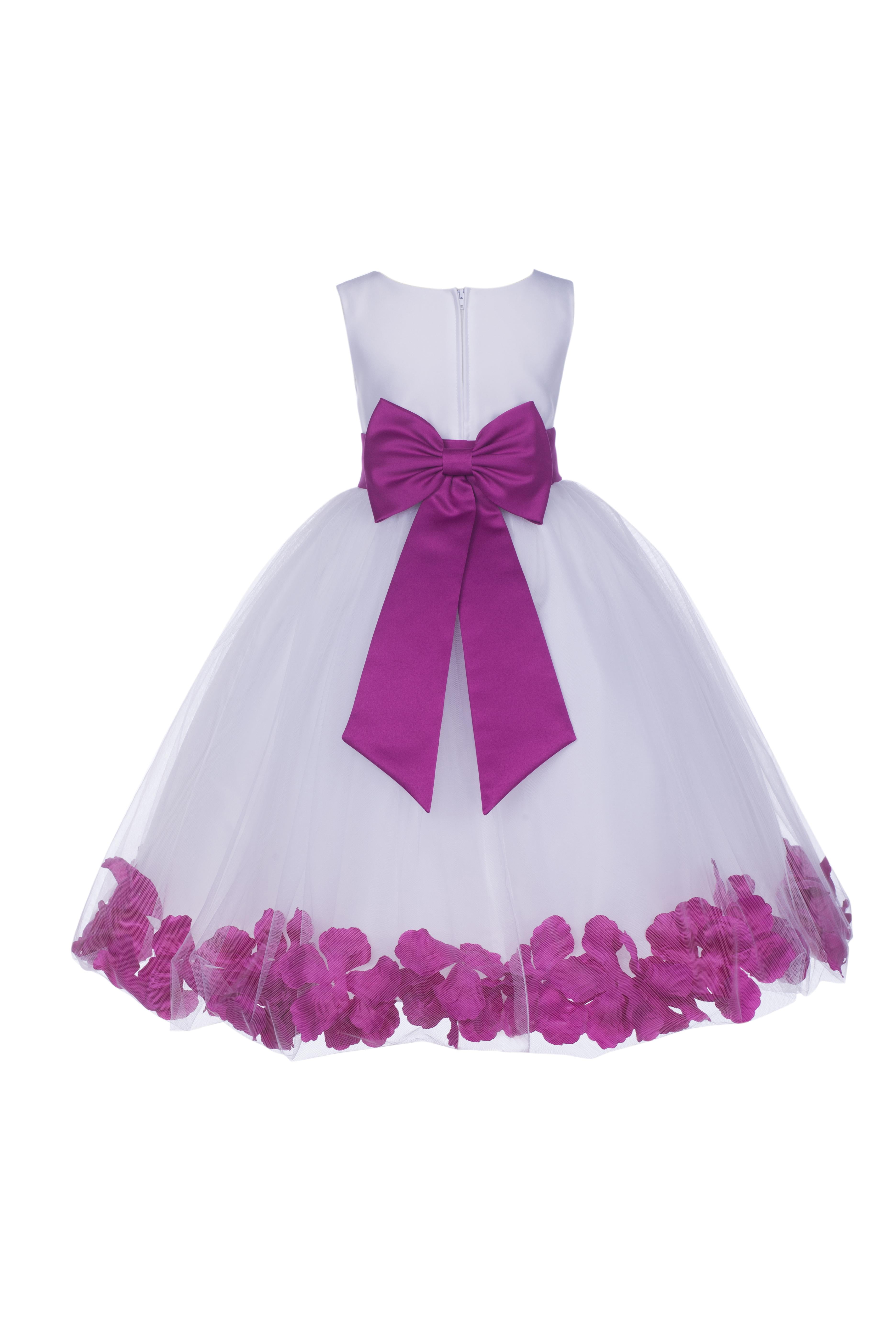 White Flower Girl Dress Rose Petal Junior Bridesmaid Easter Holiday Pageant Kids 