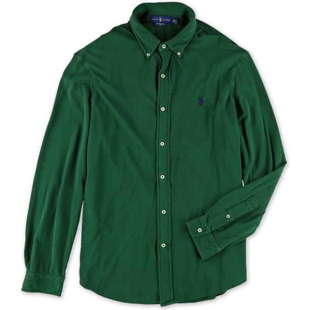 Ralph Lauren Camisa con botones de malla de peso pluma para hombre, verde, grande Ralph Lauren Botones al frente