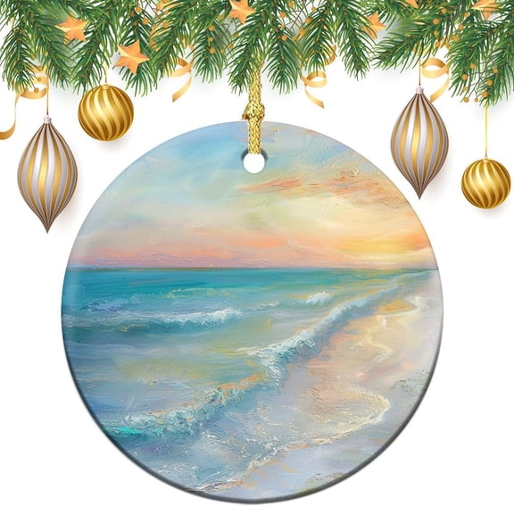 Beach Scene At Sunset Christmas Tree Ornaments Ocean Waves Seascape Christmas Decor Ceramic Ornament Holiday Decor for Xmas Tree