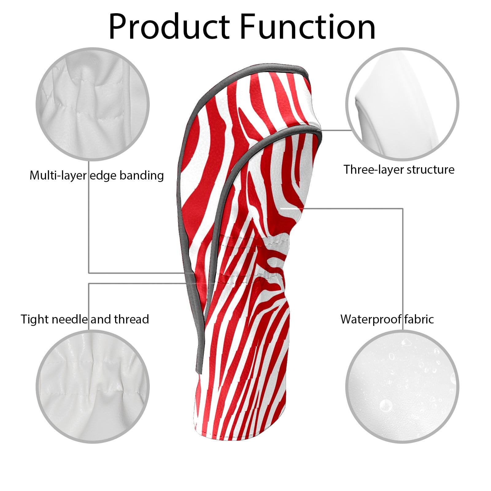 Golf Club Covers PU Leather Waterproof Head Covers for Fairway Woods Hybrids Red Stripes