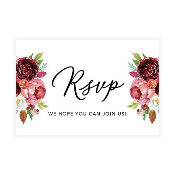 Koyal Wholesale 56-Pk RSVP Postcards for Wedding Burgundy Florals Cardstock Response Reply Cards, "4 x 6"