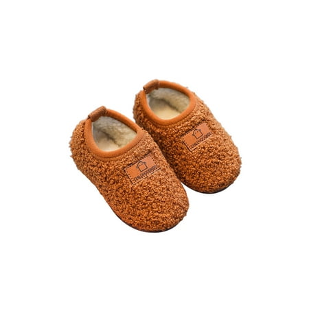 

Eloshman Girls Warm House Shoe Cartoon Winter Slipper Plush Lined Floor Shoes Bedroom Cute Comfort Flats Breathable Slippers Brown 14.5