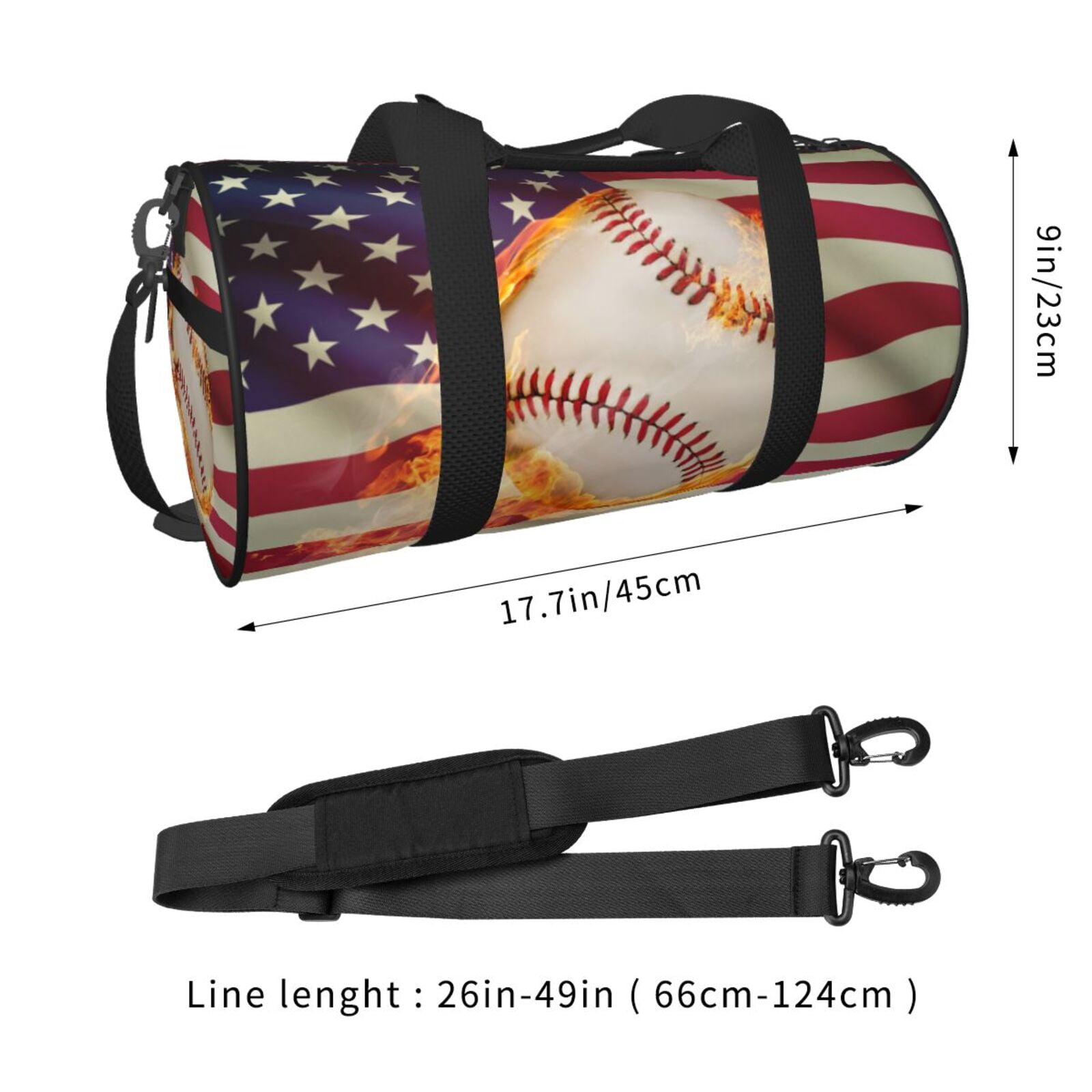 Horeoi Baseball Ball With Flag Print Foldable Travel Duffle Bag with Removable Strap - Water-Resistant Gym Vacation Luggage Multi-Pocket Design