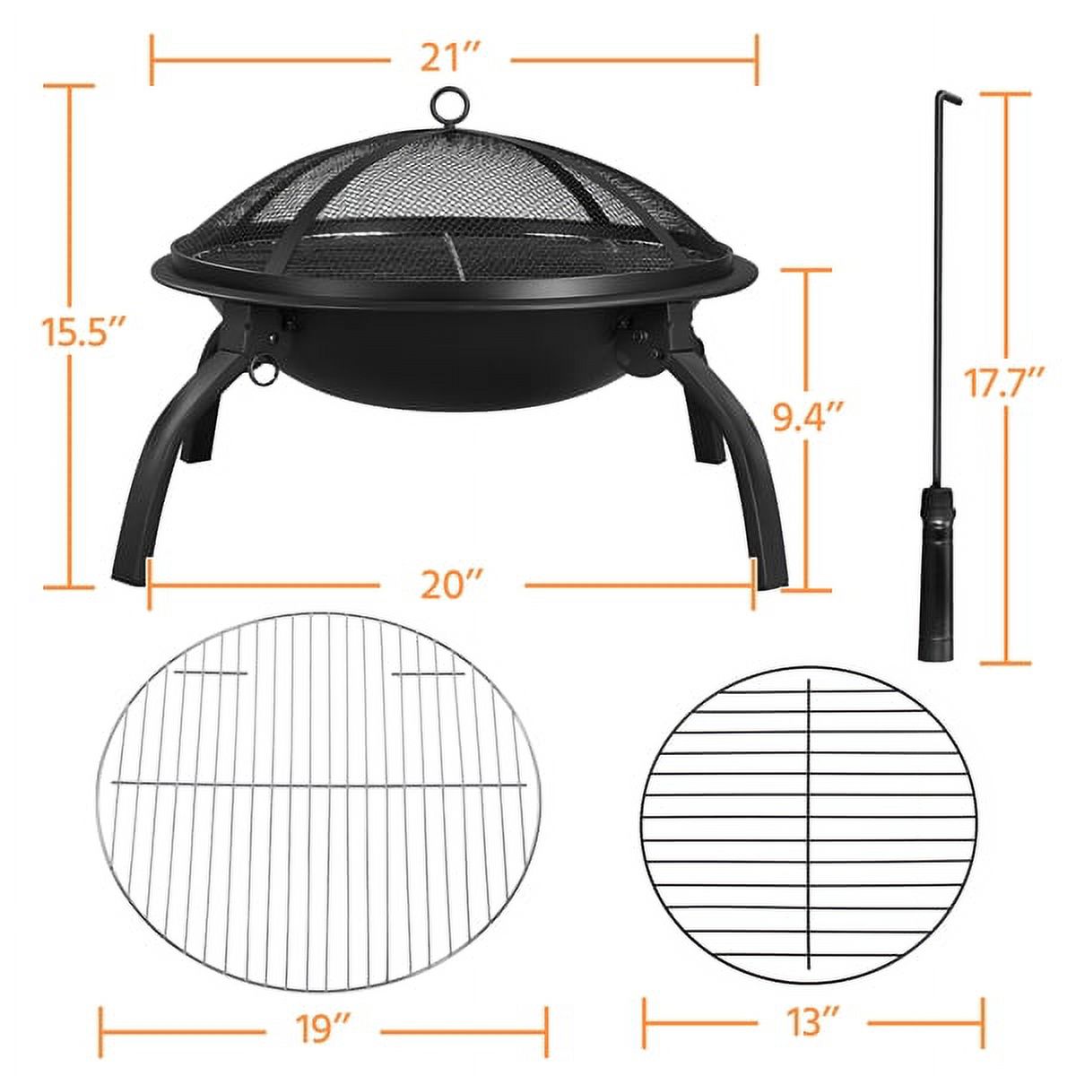 Renwick Round Iron Fire Pit for Bonfire Camping BBQ, Black