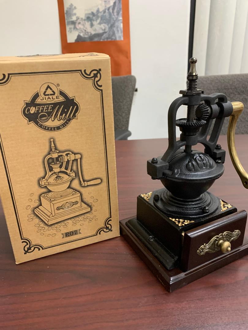Vintage Large Cast Iron Collection Manual Counter Coffee Grinder (5" W x 5"L x 10"H)